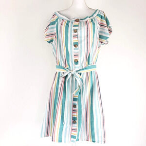 Perfectly Priscilla Plus Size 2XL Stripe Multicolor Off Shoulder Dress Womens